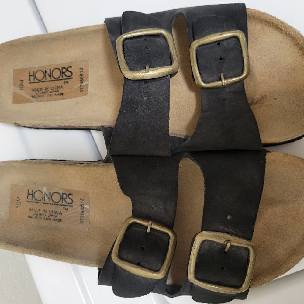 Honors Womens Size 10M Suede Slides Flat Black. - Picture 2 of 7